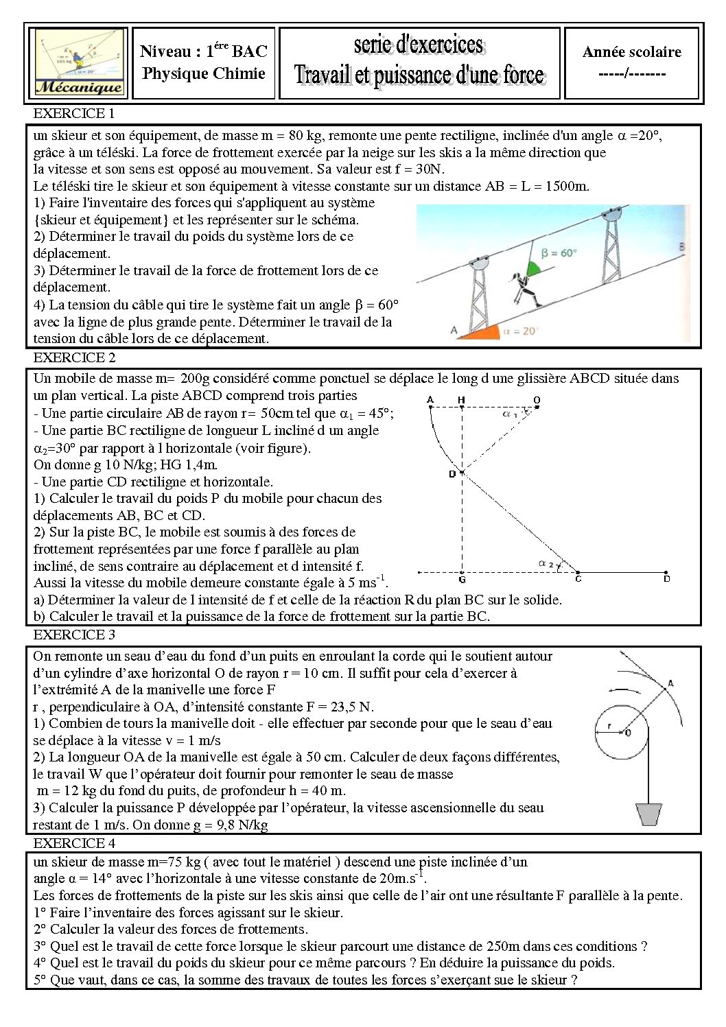 Travail Et Puissance D'une Force Cours