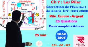 2BAC BIOF-SM, PC, SVT : Série 7-Les piles-Exercice 1: Pile Cuivre-Argent, Cours complet, Pr JENKAL ,