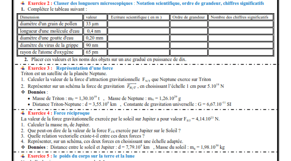 Série d'exercices 1 : Gravitation universelle , TCS BIOF , Pr JENKAL RACHID