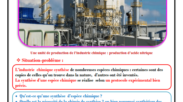 Chapitre 3 : La synthèse d'espèces chimiques , Cours , Activités , Exercice de synthèse ,TCS BIOF , Pr JENKAL RACHID