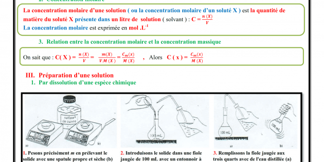 Chapitre 8 : Concentration molaire des espèces chimiques dans une solution , Cours , Activités , Exercices d'application , TCS BIOF Réalisé par Prof JENKAL RACHID