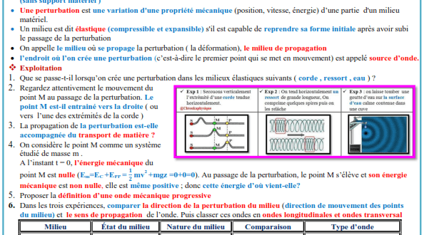 Chapitre 1 : Ondes mécaniques progressives, Activités, Exercices d'application, 2BAC BIOF  , Pr JENKAL RACHID