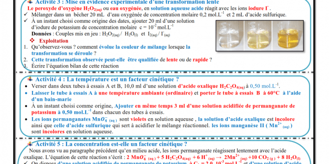 hapitre 1, Transformations rapides et transformations lentes, Activités , Exercices d'application , 2BAC BIOF Réalisé par Pr JENKAL RACHID