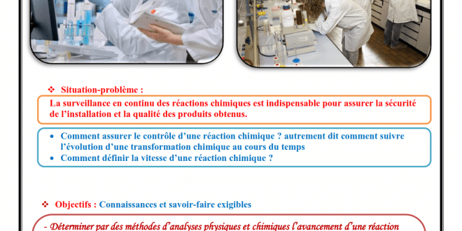 Chapitre 2 : Suivi temporel d’une transformation chimique -Vitesse de réaction : Cours , Activités et Exercices d'application , 2BAC BIOF , Pr JENKAL RACHID