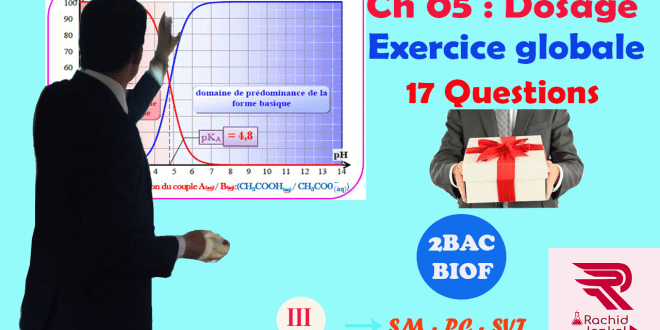 ♣ Chapitre 05 : Réactions acido-basiques , Dosage : Exercice globale ( 17 Questions ) + Cours + Astuces , 2BAC BIOF , Partie 3 , Pr JENKAL RACHID,