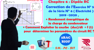 2BAC BIOF -  Correction de l'Exercice 5 de la série 6 , électricité , dipôle RC : rendement énergétique de la charge du condensateur ,( 10 min )