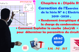 2BAC BIOF -  Correction de l'Exercice 5 de la série 6 , électricité , dipôle RC : rendement énergétique de la charge du condensateur ,( 10 min )